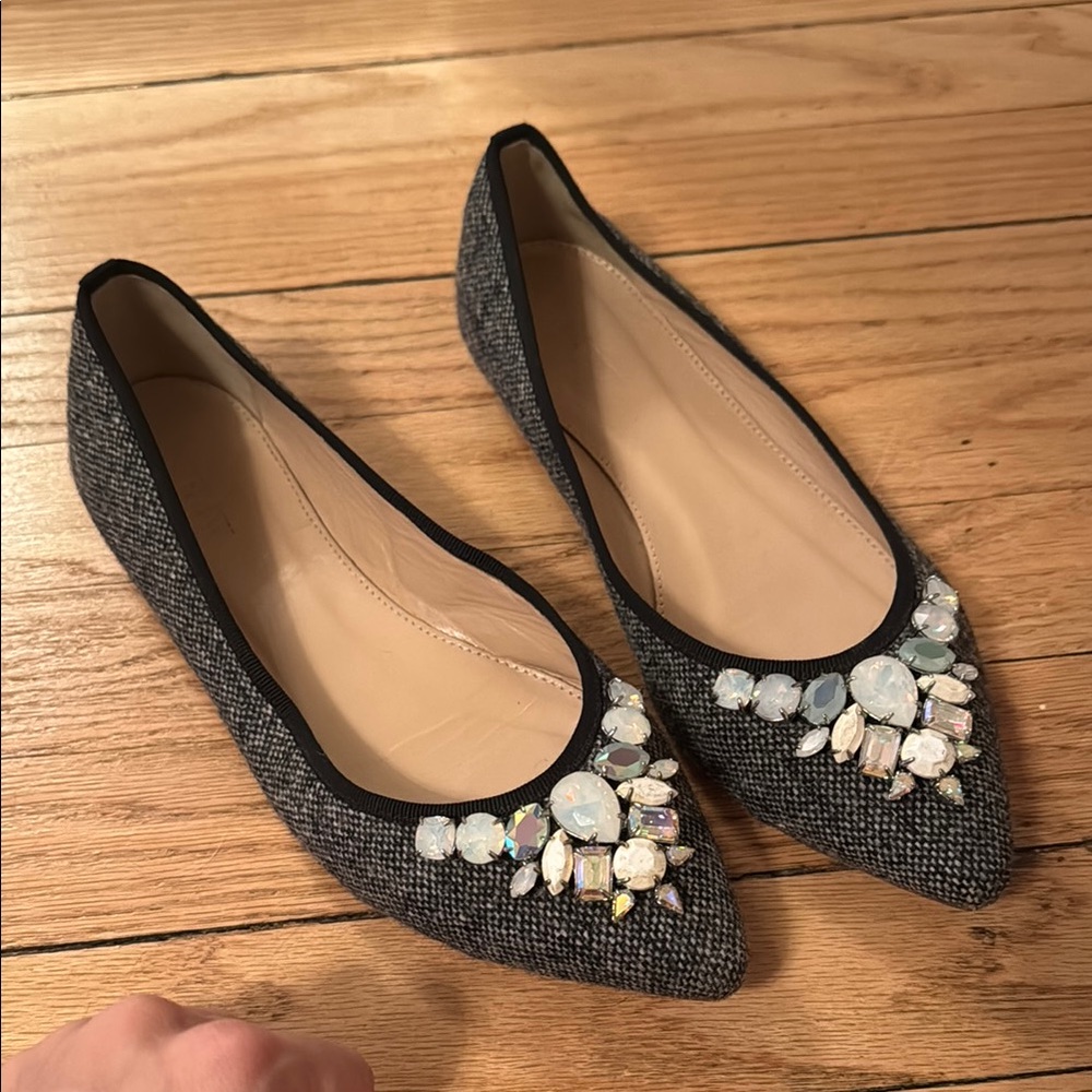 J. Crew Gemma Jeweled Tweed Flats - size 8